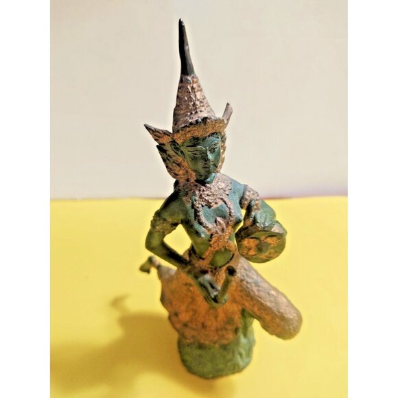 Thailand Buddhism bronze gilt musician figurine/statue 7 3/4" Tall - Picture 1 of 11